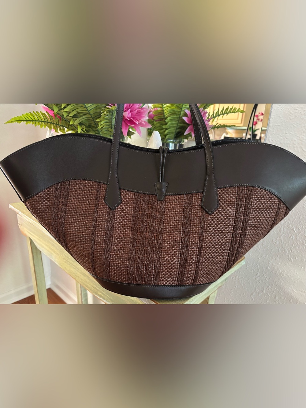 NWT Cheval Firenze Miranda Max Large Raffia Leather Tote Bag Italy.